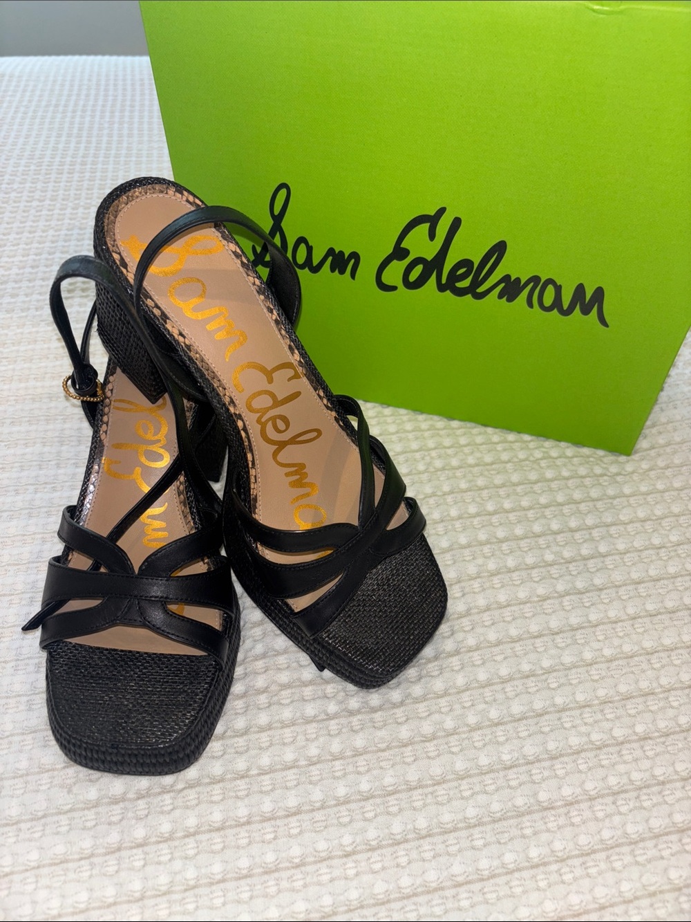 Sam Edelman Black Strappy Woven Platform Heels